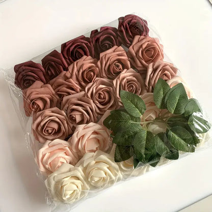 Exquisite 25-Piece Champagne Red Artificial Rose Flower Arrangement