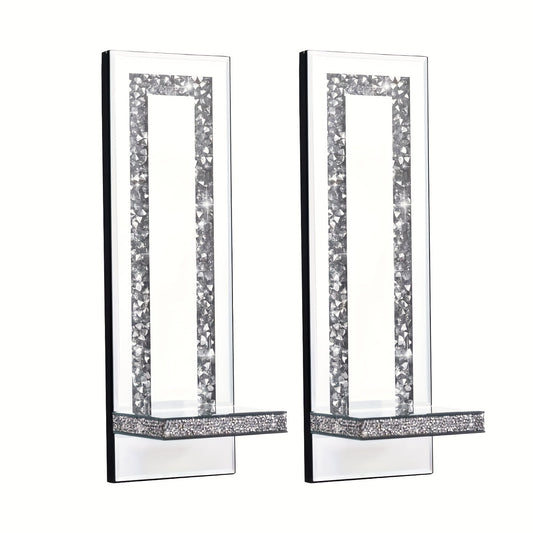 Wall Mirror Candle Holder Set with Silver Diamonds