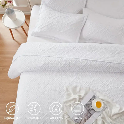 White Microfiber 3-Piece 150GSM Bedspread Set - Queen Size
