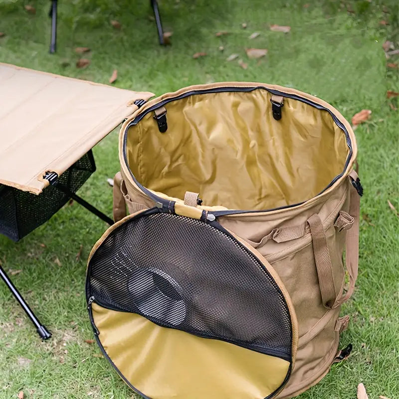 Khaki Portable Collapsible Rubbish Bin: Perfect for Outdoor Adventures