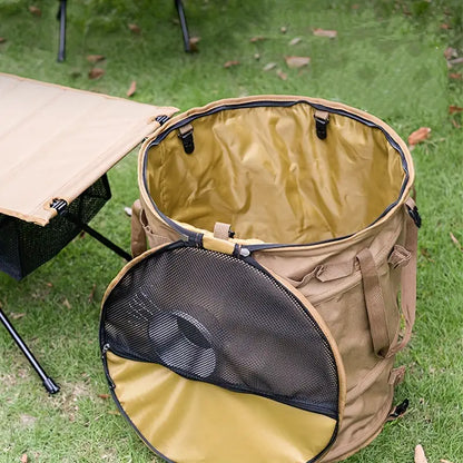 Khaki Portable Collapsible Rubbish Bin: Perfect for Outdoor Adventures