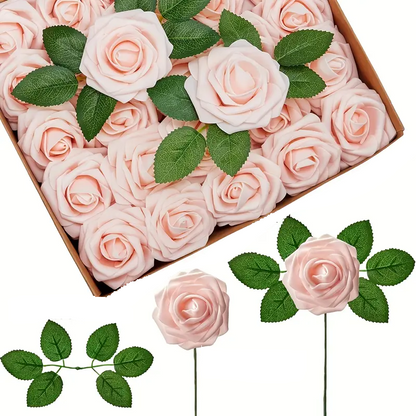 Pink Artificial Flowers Combo Box Set with Stems