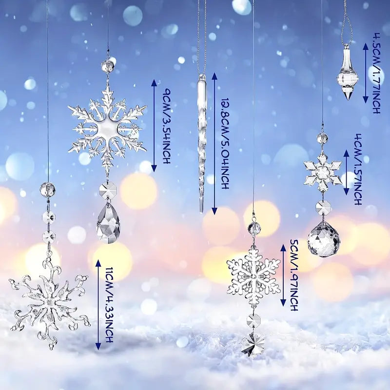 Crystal Elegance: Set of 16 Transparent Christmas Snowflake Ornaments