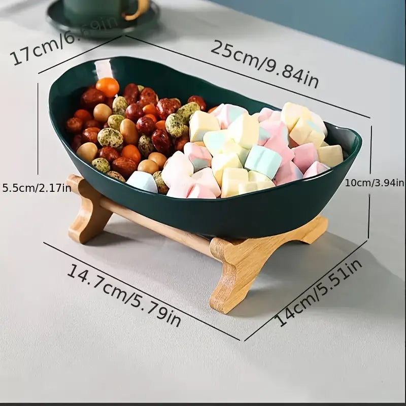 Light Luxury 1-Layer Fruit Bowl with Wooden Stand - Green