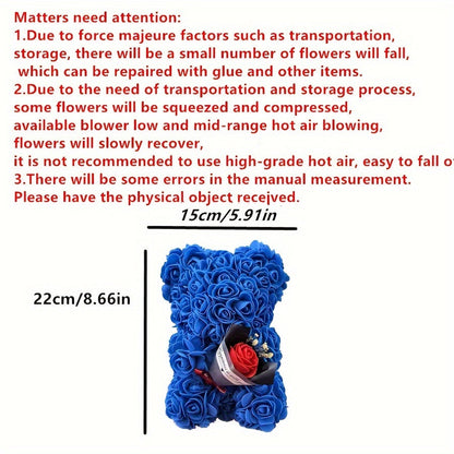 Preserved Rose Teddy Bear Floral Gift (Blue)