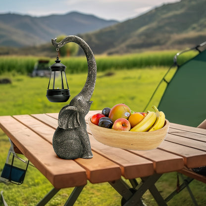 Solar Elephant Garden Light Sculpture with Lantern