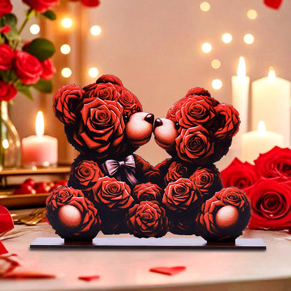 Romantic Wooden Rose Bear Ornament