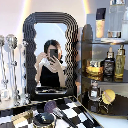 Aesthetic Wall Mounted Mirror With Wave Pattern Frame