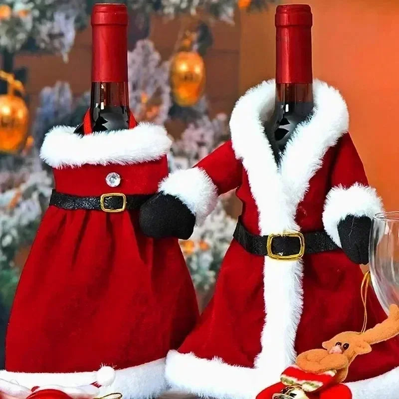 Christmas Red Dress Wine Bottle Covers Velvet Xmas Bags