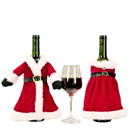 Christmas Red Dress Wine Bottle Covers Velvet Xmas Bags