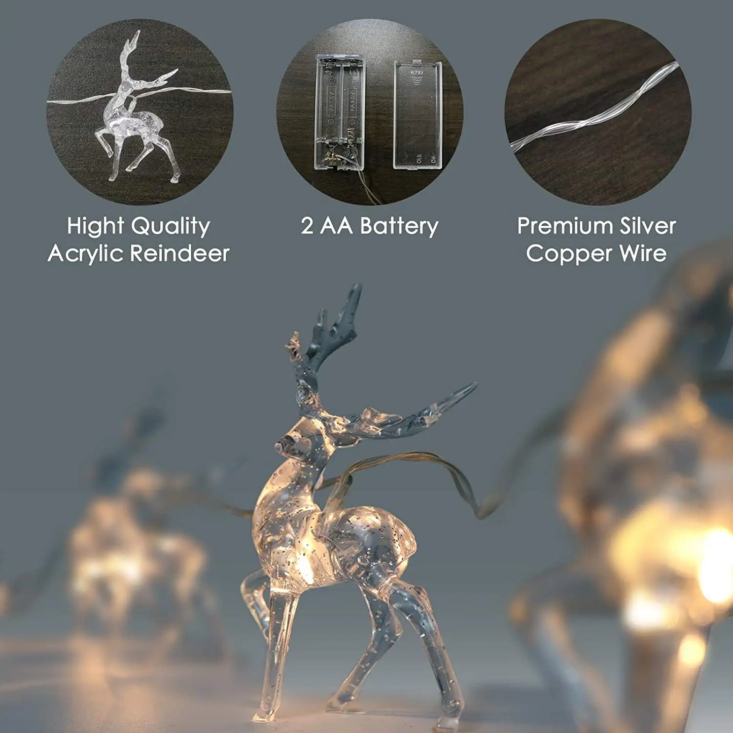 1.5M 10-LED Christmas Reindeer String Lights – Festive Fairy Garland