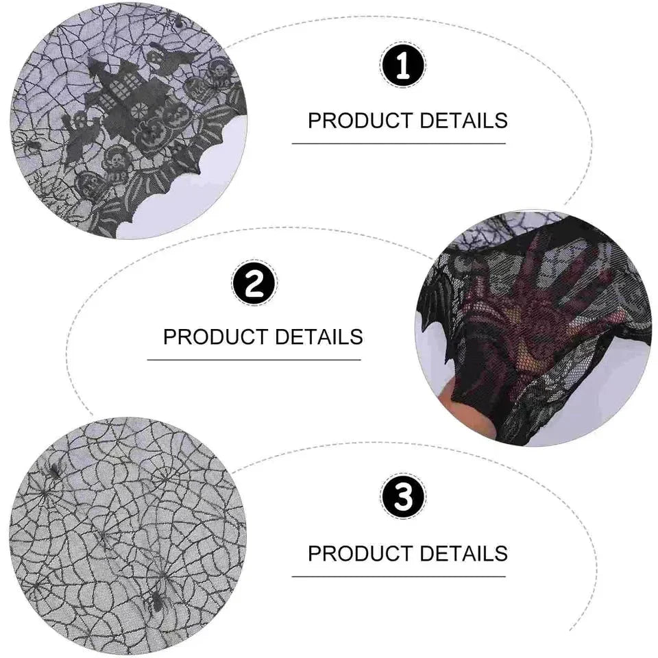 Halloween Lace Tablecloth – Rectangular Haunted House & Pumpkin Design