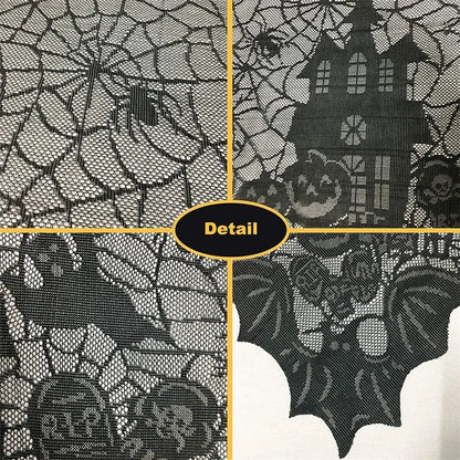 Halloween Lace Tablecloth – Rectangular Haunted House & Pumpkin Design