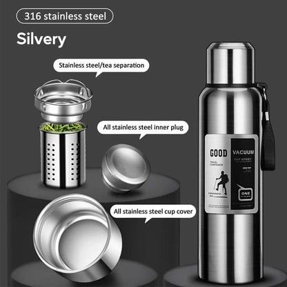 1000ML Stainless Steel Thermos Bottle Sport Vacuum Flask Silver