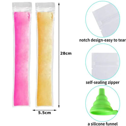 100Pcs Disposable Ice Pop Mold Bags with Funnel