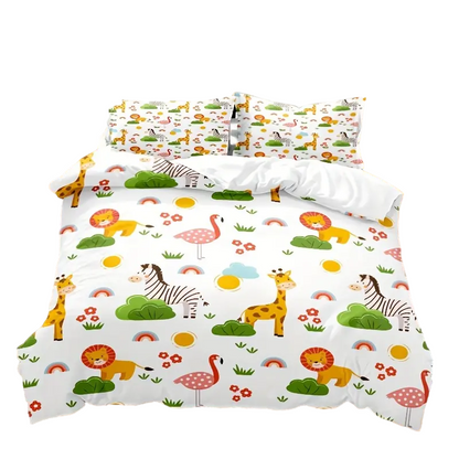 Cartoon Animal Microfiber Duvet Cover Set - Lion, Flamingo, Deer, Zebra Print (3pcs)