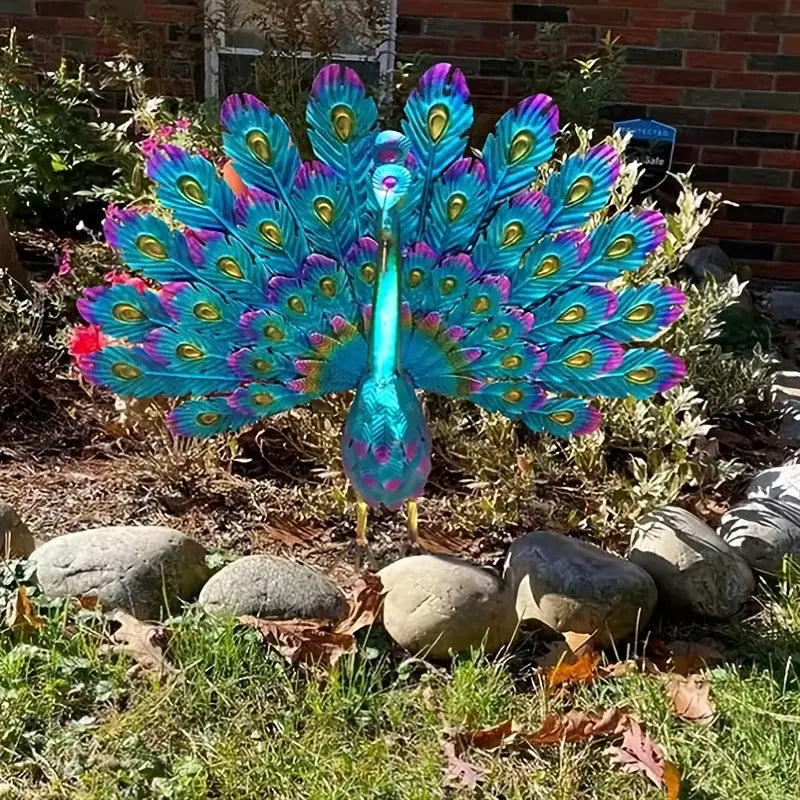 Exquisite Painted Peacock Garden Sculpture - Elegant Metal Animal Figurine for Easter