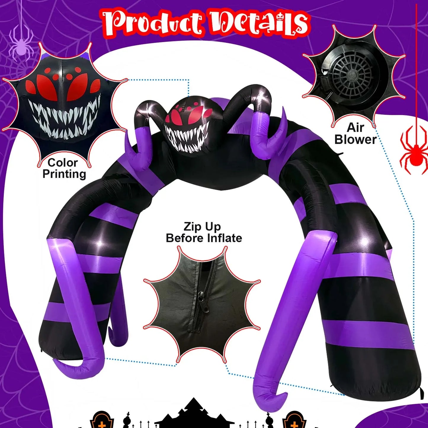 Halloween Spider Arch Inflatable with LED Lights