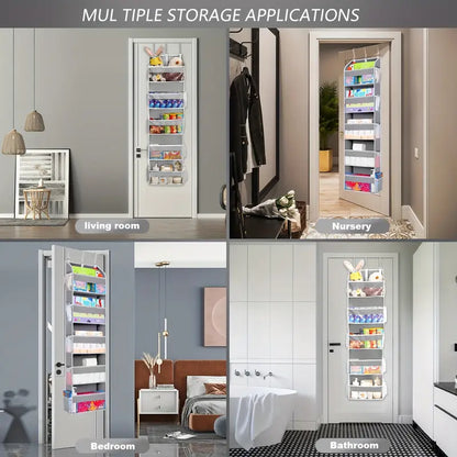 5-Shelf Over-the-Door Organizer with 10 Large Pockets - Light Gray