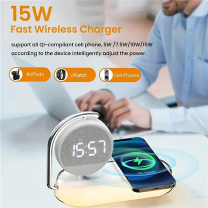Fantasy Tropical Night Light & Wireless Charger Stand with Digital Alarm Clock