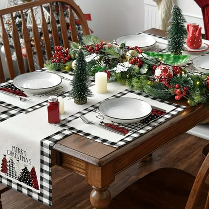 Set of 4 Buffalo Plaid Christmas Trees Placemats - Festive Winter Table Mats