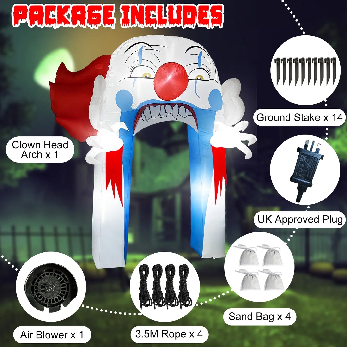 Halloween Clown Arch Inflatable with LED Lights