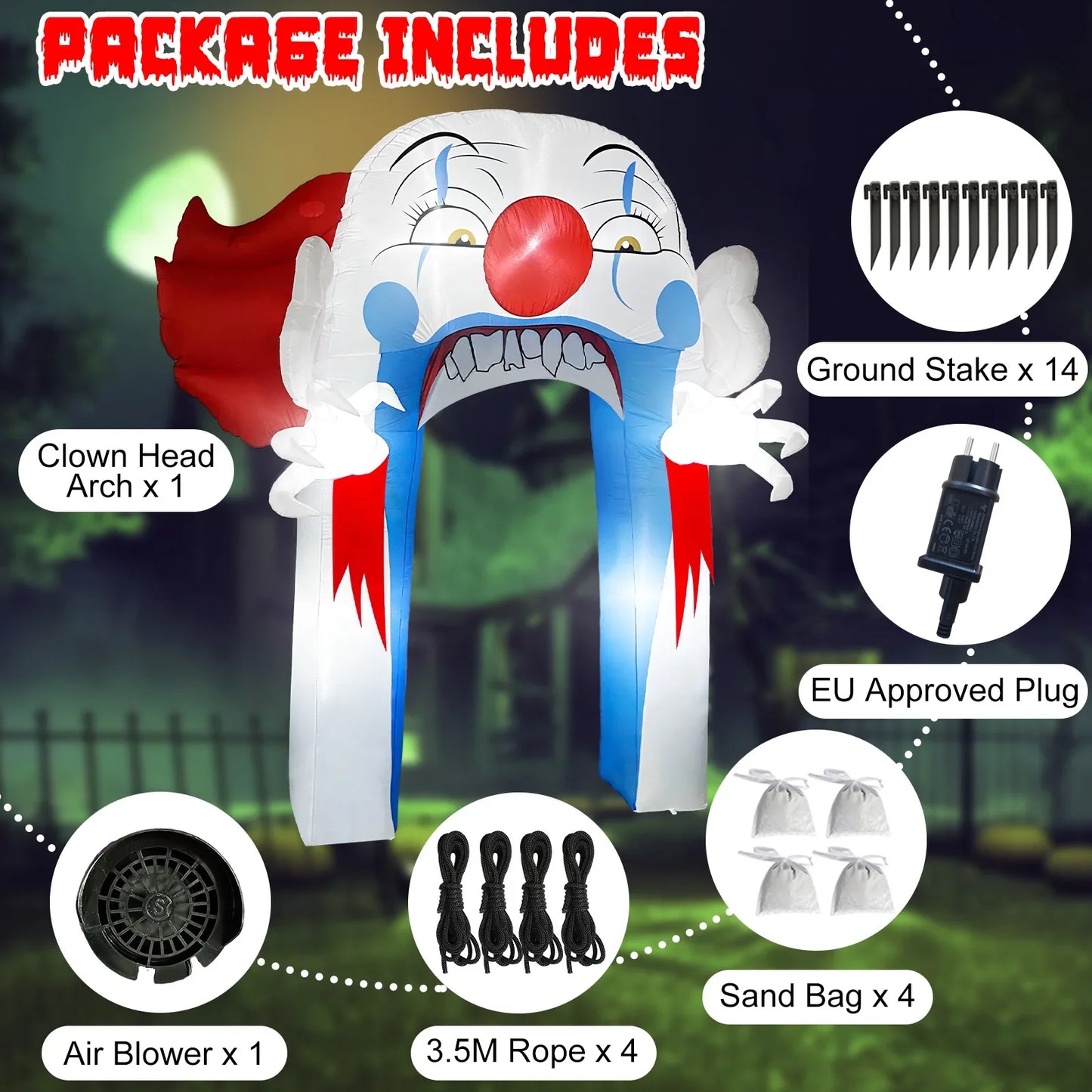 Halloween Clown Arch Inflatable with LED Lights