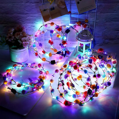 LED Floral Wreath Crown Light Up Flower Headbands (10 pcs)