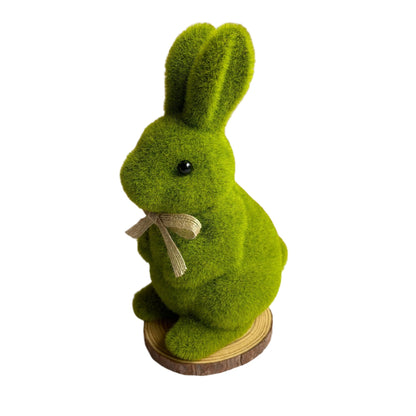 Green Flocked Bunny Rabbit Statue