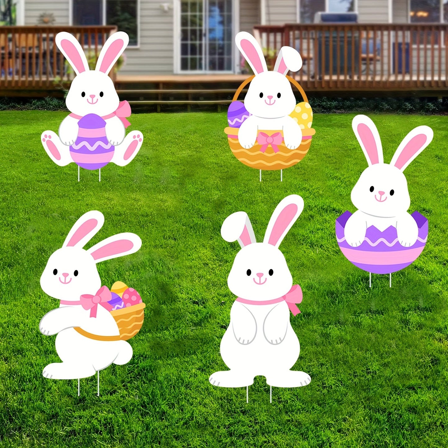 5pcs Waterproof Bunny and Easter Eggs Yard Signs