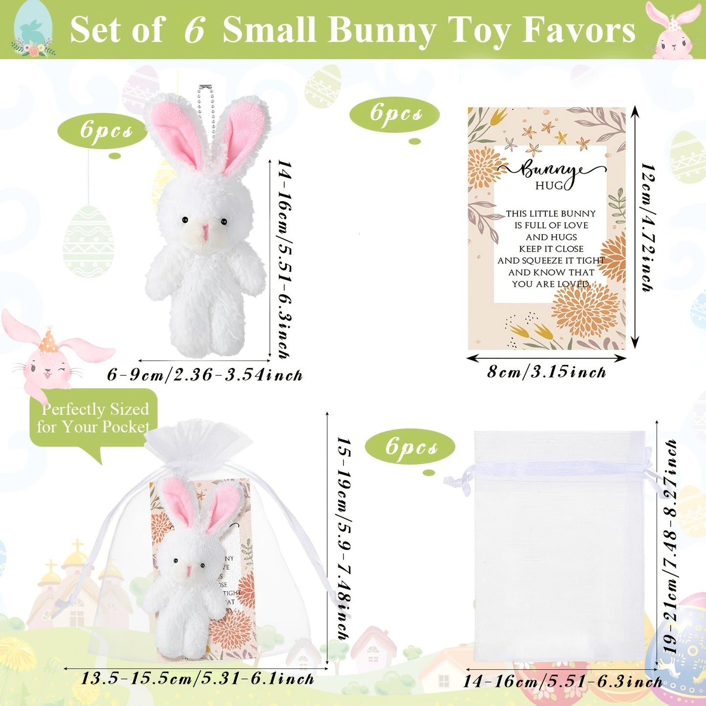6-Pack Mini White Bunny Gifts with Hug Cards