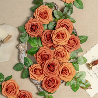 25-Piece Real Touch Orange Artificial Roses - Lifelike Elegance for Any Occasion