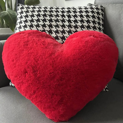 Heart Shaped Faux Bunny Fur Pillow (Red)