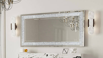 Extra Large Crushed Crystal Silver Vanity Wall Mirror (120cm)
