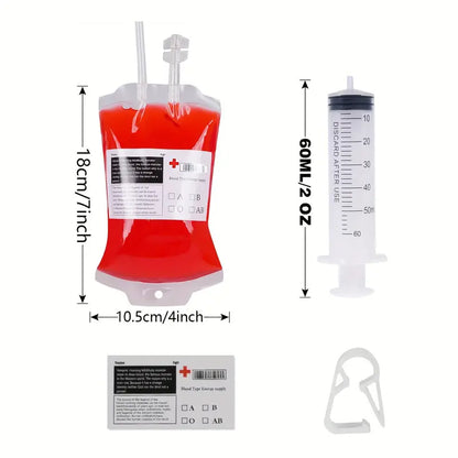 50pcs Blood Bags for Drinks - Vampire Drink Pouch with Syringes