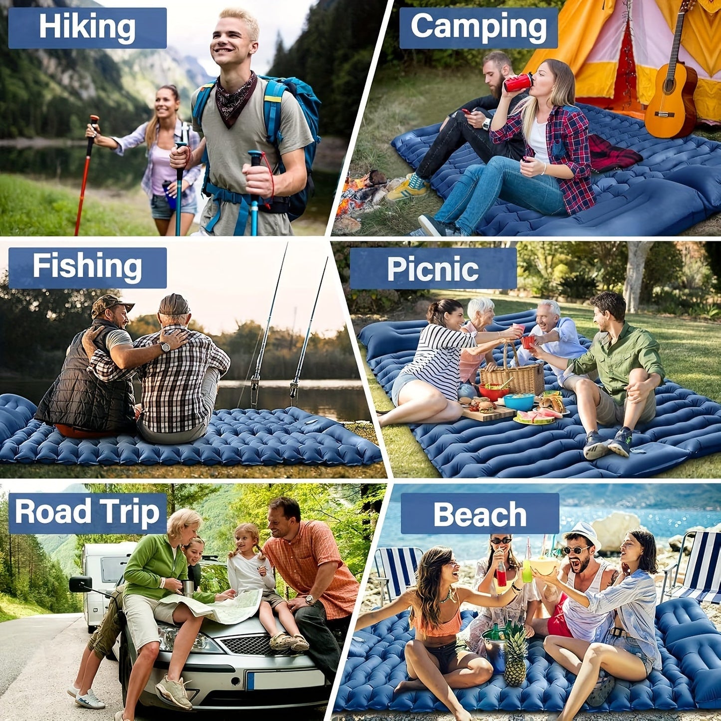 Double Self-Inflating Sleeping Pad with Pillow