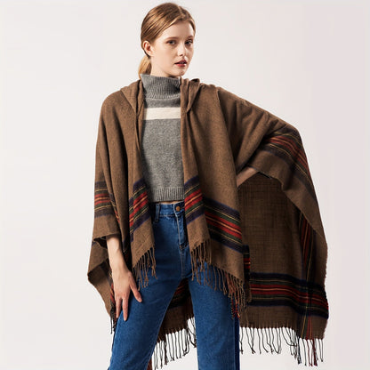 Oversized Scottish Hooded Cardigan Tassel Shawl Cloak
