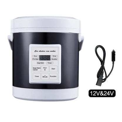 12V/24V Mini Car Rice Cooker 1.6L Portable Grey