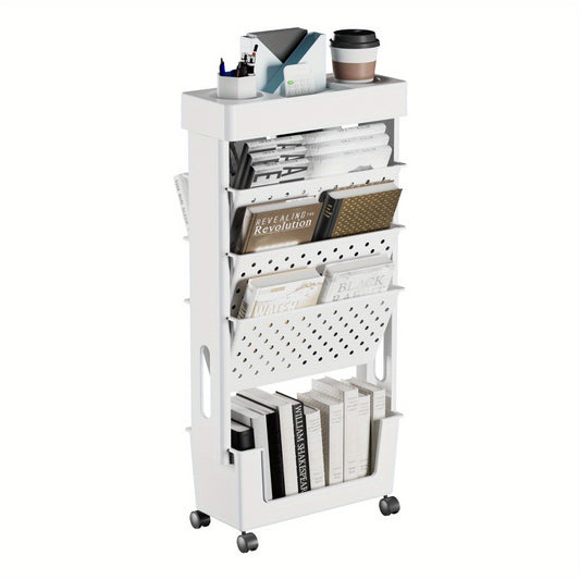 Wheeled Book Storage Rack Organizer (5-Tier)