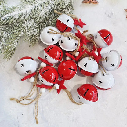 Christmas Snowflake Jingle Bell Metal Ornaments - 12pcs