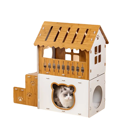 Villa-Style Cat Scratcher Cardboard House - Plaid Pattern