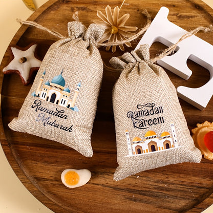 6-Pack Linen Burlap Gift Bags for Ramadan