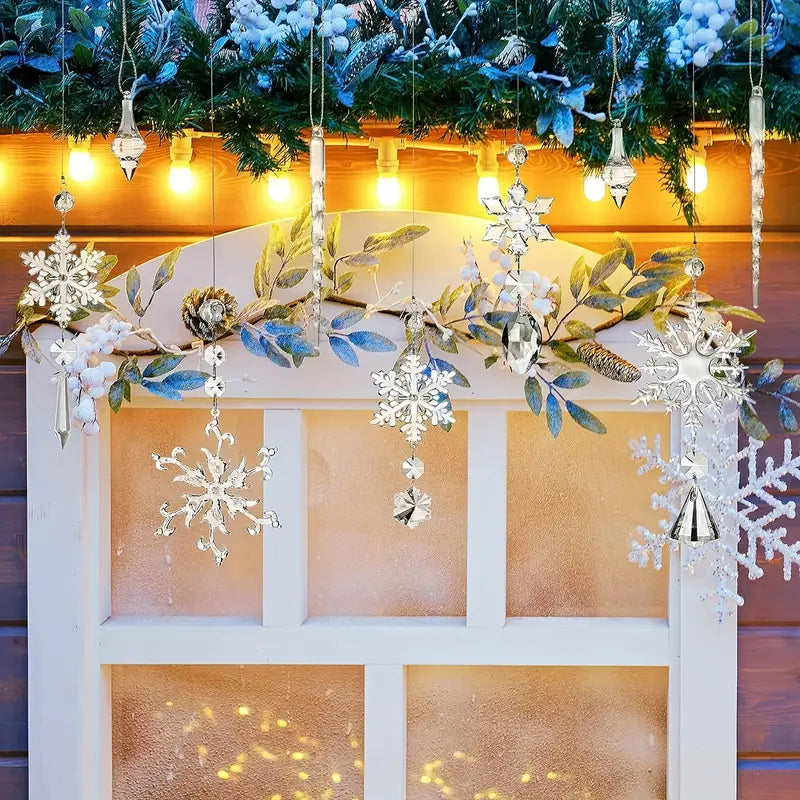 Crystal Elegance: Set of 16 Transparent Christmas Snowflake Ornaments