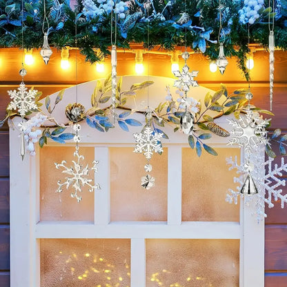 Crystal Elegance: Set of 16 Transparent Christmas Snowflake Ornaments