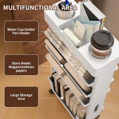 Wheeled Book Storage Rack Organizer (5-Tier)