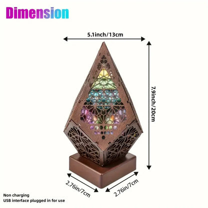 Wooden Bohemian Floor Lamp with USB Charging Port - Retro LED Colorful Diamond Lights