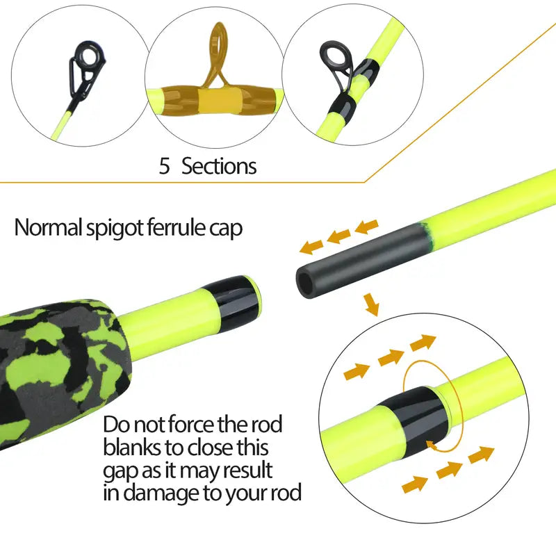 Ultralight 5-Section Travel Fishing Rod with Comfortable EVA Handle - Yellow