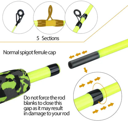 Ultralight 5-Section Travel Fishing Rod with Comfortable EVA Handle - Yellow