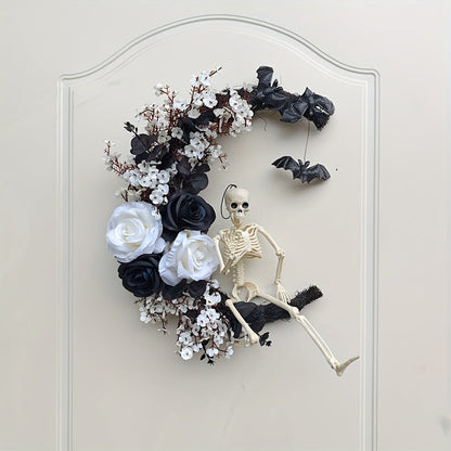 Gothic Halloween Wreath Skull Bats
