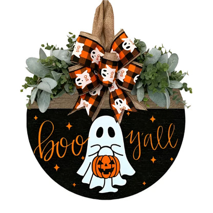 Halloween Ghost & Pumpkin Wreath